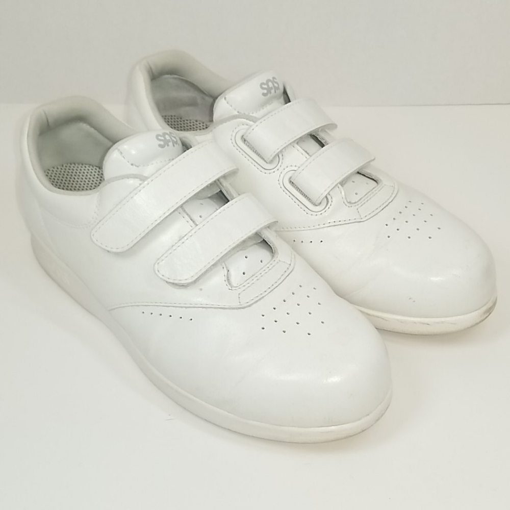 SAS Me Too White Leather Hook and Loop Shoes